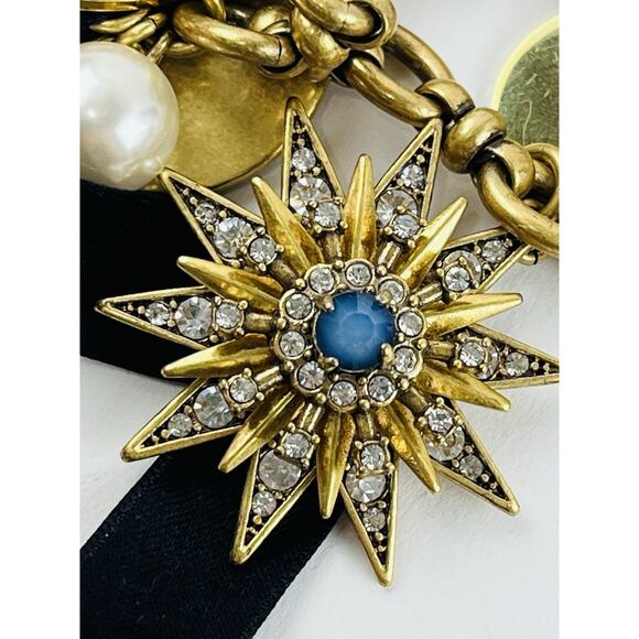 J.Crew Coin Charm Necklace Crystal Star Black Chunky Gold Heavy Rare Unique Disc - Picture 13 of 16